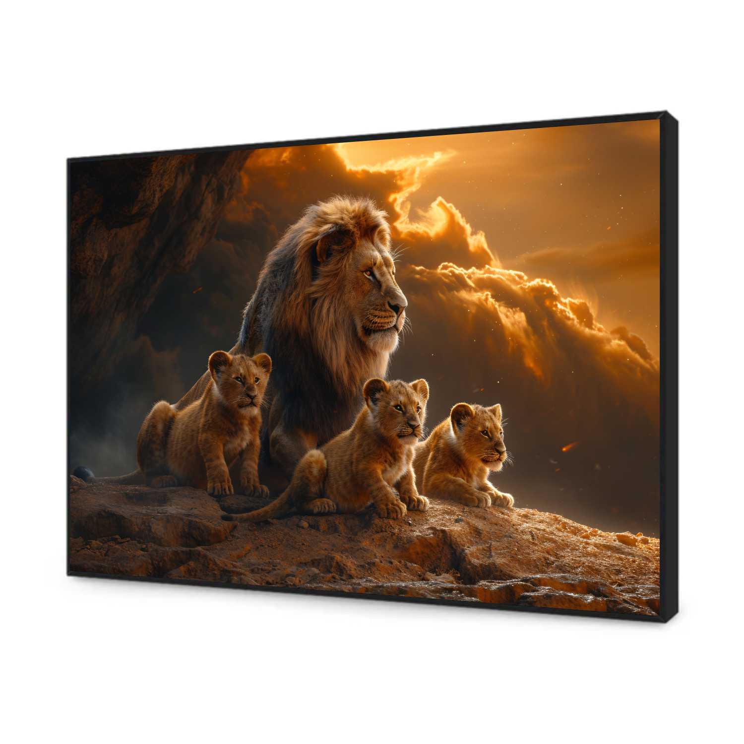 Quadro Decorativo Família de Leões com Leão e Filhotes